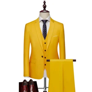 Plus Size Men’s Suit Jackets Pants Spring Slim-fit Casual Coat Pant 3 Piece Suit Set