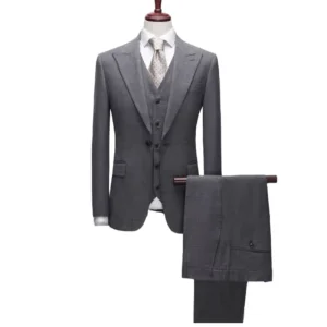 Plus Size Slim Fit Blazer Dark Gray 3 Pcs Set Wedding Formal V neck Prom Terno Masculino Men’s Suit