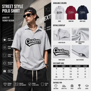 Polo Shirts 100% Cotton Men’s Crop Boxy Fit T-shirt Knitted Casual V Neck Summer Oversized Polo Shirt