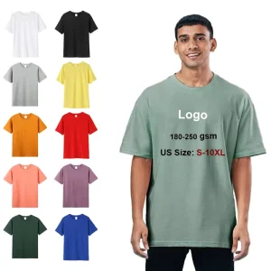 Polyester Cotton Blank Custom LOGO Men’s Heavyweight T-Shirt with Silk Screen Printing Solid Pattern Knitted Fabric
