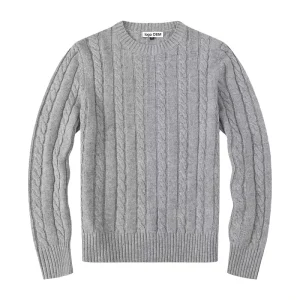 Polyester Cotton Knitting Men’s Cable Knit Sweater Long Sleeve Crew Neck Casual Style Pullover Sweater