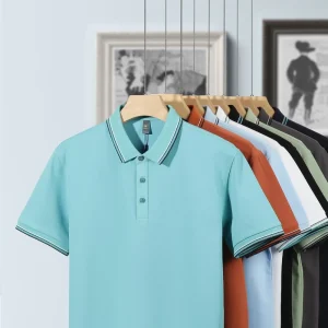Polyester Cotton Unisex Blank Polo Shirts Custom Logo Printed Breathable Cooling Short Sleeved Polo T Shirt