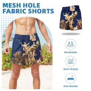Polyester Shorts Men Streetwear Angel Print Basketball Shorts Sublimation Breathable Gym Training Shorts Casual Mesh Shorts