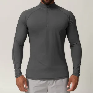 Polyester Spandex Compression Training Sportswear Men’s Long-sleeved Semi-zipper Sports Fitness Men’s T-shirts Autumn