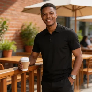 Premium Black Classic Men’s Polo Shirt Pique Fabric Slim Fit Wrinkle Resistant All Season Casual Business Golf T Shirt