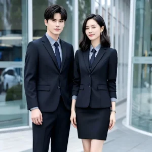 Premium Business Suit Set Men Women Polyester Viscose Blend Anti Wrinkle Structured Fit Formal Office Uniform Single Breasted
