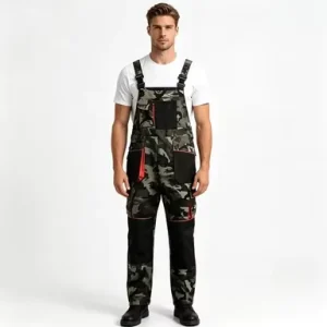 Premium Camouflage Bib Pants Men’s Workwear with Multi Pockets Oxford Knee Reinforcement for Mechanics