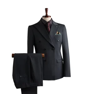 Premium Men’s Slim Cut Double Breasted Business Suit Elegant Design Worsted Fabric Anti Shrink Anti Wrinkle Features for
