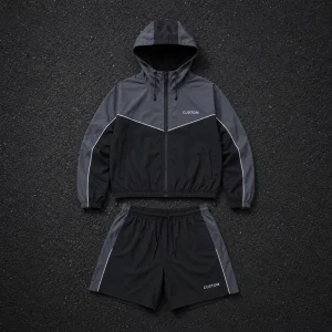 Premium Nylon Windbreaker Tracksuit Set Custom Logo Contrast Panel Zip Up Jacket And Jogger Pants Men Sportswear Set