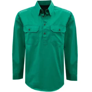 Premium Twill Cotton Men’s Long-Sleeved Work Shirt Classic Half Button Australian American Farmer Workshirts