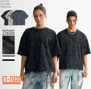 Printing Denim Style Distressed Cropped Fit Oversized Men’s Tshirt With Denim Pattern Black Blue White Fashion T Shirt