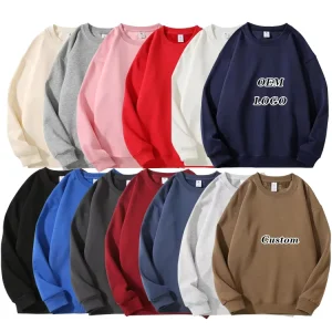 Printing Embroidery Cotton Unisex Fleece Sweatshirts 400GSM Solid Pullover Custom Logo Men Crew Neck Sweatshirts