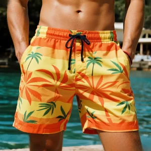 Printing Swimming Trunks Men’s Beach Shorts Bathing Suits with Mesh Lining