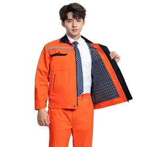 Pure Cotton Double Layer Men’s Workwear Set for Electric Welders Scald Proof Reflective Stripe Heavy Duty Protective Suit