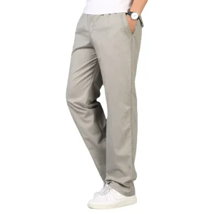 Pure Cotton Men’s Plus Size Extra Large Casual Workwear Pants No Iron Treatment Straight Leg Thin Style Solid Color Four Seasons