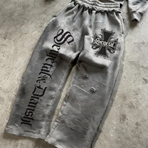 QIANSHI Streetwear Jogging Homme French Terry Heavyweight Wide Leg Stacked Track Pants Custom Men Oversized Baggy Sweatpants