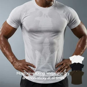 QUICKSHOW Coolmax Lyocell Slim Fit Workout T shirt Men’s Quick Dry Fitness Gym Wear Stretch Activewear Breathable Gym Top
