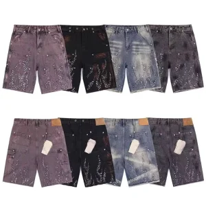 Quality Heavyweight Denim Shorts Diamond Rhinestone Jeans Pants Street Style Cotton Men’s Shorts