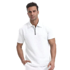 Quarter Zip Polo Shirt & Shorts Set Lightweight Breathable Casual Summer Men’s Polo Shorts Set