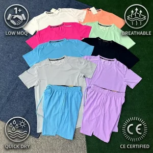 Quick Dry Breathable Men’s Sportswear Set Short Sleeve Running T shirt and Shorts Gym Workout Fitness Training Wear