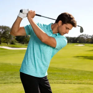 Quick Dry UPF 50 Fitted Men’s Golf Polo T Shirts Short Sleeve Custom Logo Pattern Polyester Spandex Jersey 180 Grams Sporty