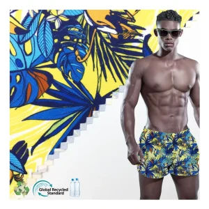Quick Dry Waterproof Woven Men’s Boardshorts Swimwear Fabric Recycled Polyester 4 Way Stretch Printed