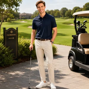 Quiet Luxury Premium Athletic Lifestyle Performance Golf Polo Business Casual Minimalist Performance Wear Office to Golf