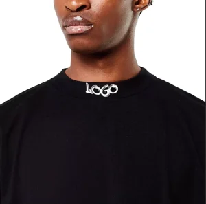 RTS High Quality 100% Cotton Tshirts Custom Mock Neck Black T shirt Men Oversized Blank Plain T Shirts Clothing For