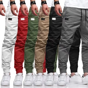 RUICHI Solid Color Cargo Joggers Casual Work Out Drawstring Track Pants Sports Joggers Men’s Cargo Pants