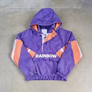 Rainbow Spray Custom Vintage Men’s Activewear Pullover Hooded Jackets Retro Color Block Hooded Half Zip Windbreaker Jackets