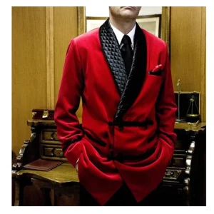 Red Men’s Velvet Blazer Smoking Jacket Suit