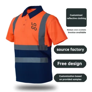 Reflective Short sleeve Lapel collar Quick drying High visibility Polyester Men’s Workwear for Nighttime Traffic Road