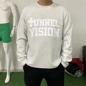 Regular Fit Waffle Knit Sweatshirt Men Streetwear Crewneck Cotton Pullover Vintage Custom Logo Digital Print Textured Fabric