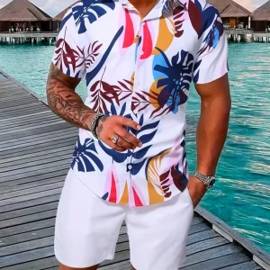 Resort Casual Short-Sleeved Shirt Outdoor Street Shorts Seaside Summer Men’s Short-Sleeved Shirt and Shorts Set Summer Men’s Set