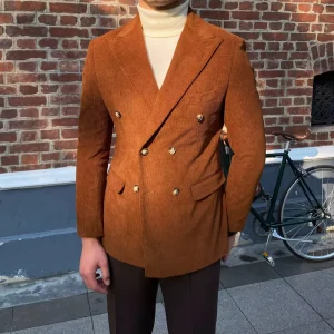 Retro Casual Corduroy Double Breasted Slim Suit Jacket