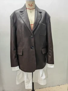 Retro Gray Loose Silhouette Leather Blazer Casual Commute Real Leather PU Men’s Suit Jacket