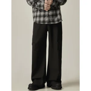 Retro Lazy Draped Straight Loose Trousers Men’s High end American Street Casual Wide leg Polyester Viscose Non Iron Pants