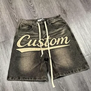 Rhinestone Denim Shorts Distressed Summer Streetwear Denim Shorts for Men Custom Men’s Baggy Denim Shorts