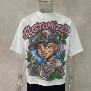 Rhinestone T Shirt for Men Distressed Streetwear Custom Clothing DTG Print Tee Heavyweight Oversize Boxy Men’s T Shirts
