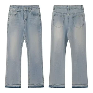 Ripped Straight Light Blue Acid Wash Vintage Men’s Jeans Hip Hop Distressed Mens Flare Pants Casual Style Trousers