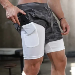Running Breathable Men 2 in 1 Layers Sports Track Tissue Workout High Waist Gym Shorts With Pockets