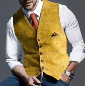 S-3XL Men’s Casual Checkered Vest Men’s Slim Fit Vest Men’s Coat
