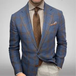 S-3XL Men’s Plaid Lapel Long Sleeved Suit Jacket Men’s Casual Suit Top Blazers