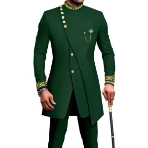 S-4XL African Men’s Fitted Two Piece Set African Clothes for Men Formal Wedding Party Suits Blazer and Pants Sets