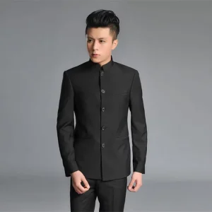 S 4XL Men’s Stand Collar Chinese Style Slim Fit 3 Piece Suit Set Male Zhong Shan Blazer Jacket Coat Pants Trousers Shirts