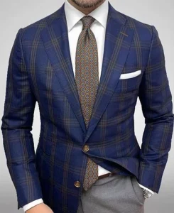 S-4XL Single Row Two Button Plaid Suit Jacket for Men’s Casual Slim Fit Suit Top Can Be Customized