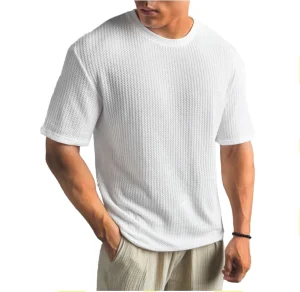 S-5XL Solid Color Waffle T-shirts for Men Casual Quality Short-sleeved Men’s Tees New Summer Fashion Designer Tops Male