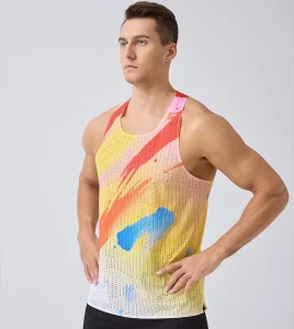 Seamless Bonded Men’s Running Tank Top Laser Cut Breathable Polyester Racing Vest for Marathon Custom Pattern and LOGO