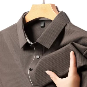 Seamless Ice Silk Polo Shirt for Middle aged Men Summer Business Casual Skin Friendly Breathable Lapel