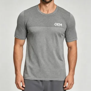 Seamless Nylon Spandex Quick Dry Breathable Soft Anti Bacterial Men Crew Neck Training Gym Fitness T Shirt Factory OEM